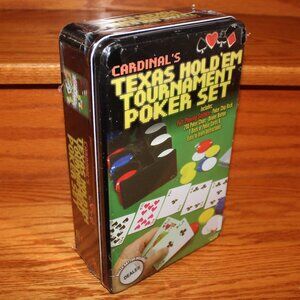 3/$55❤️Texas Hold 'Em Tournament Poker Set Tin Box with felt surface & chip rack